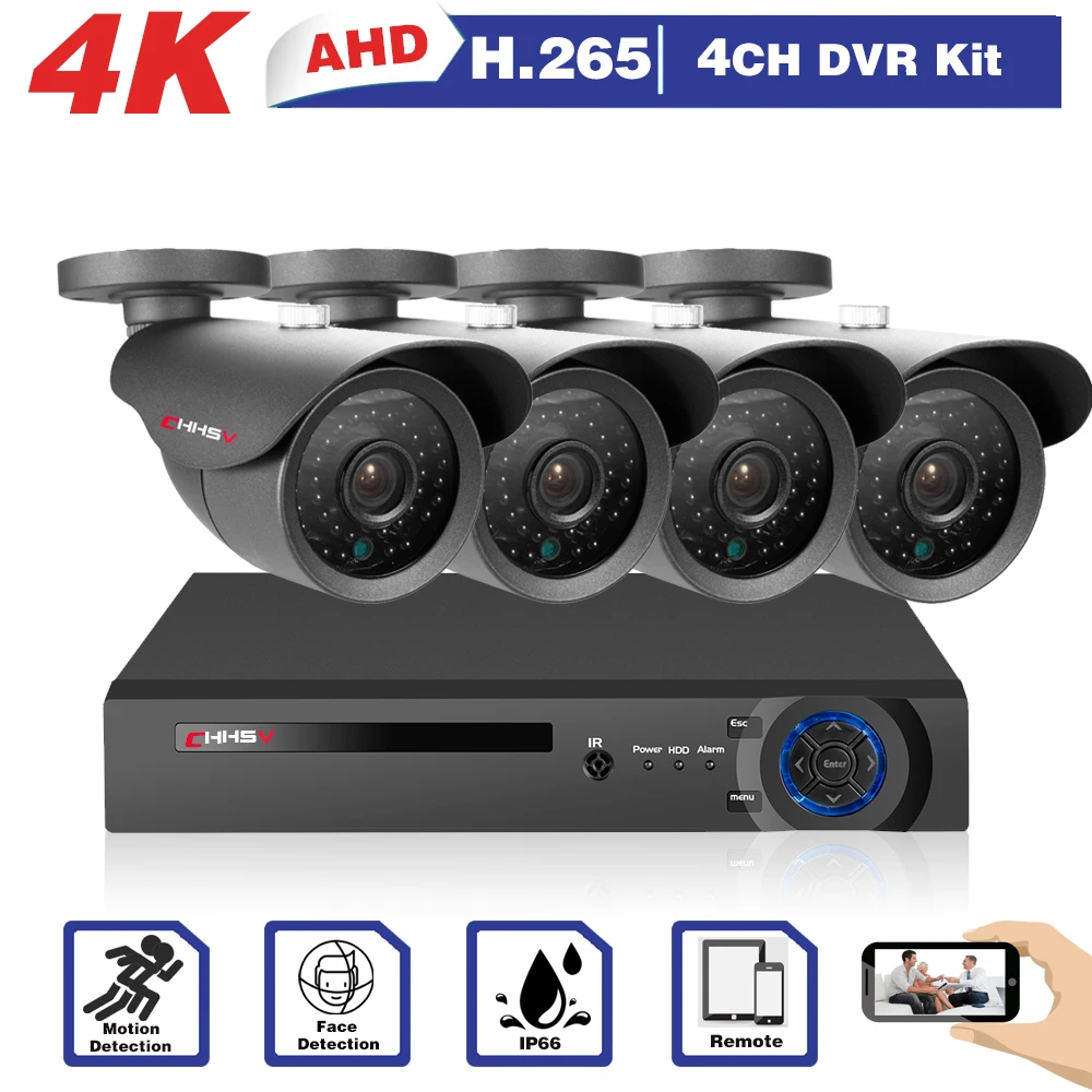 

4CH DVR CCTV System 4PCS Cameras 5MP 8MP Video Surveillance 6 in 1 DVR Infrared AHD 4K CCTV Camera Security System kit