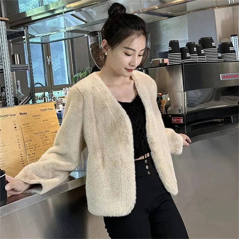 Новинка Осень-зима 2024 пальто из искусственного меха кролика женское меховое