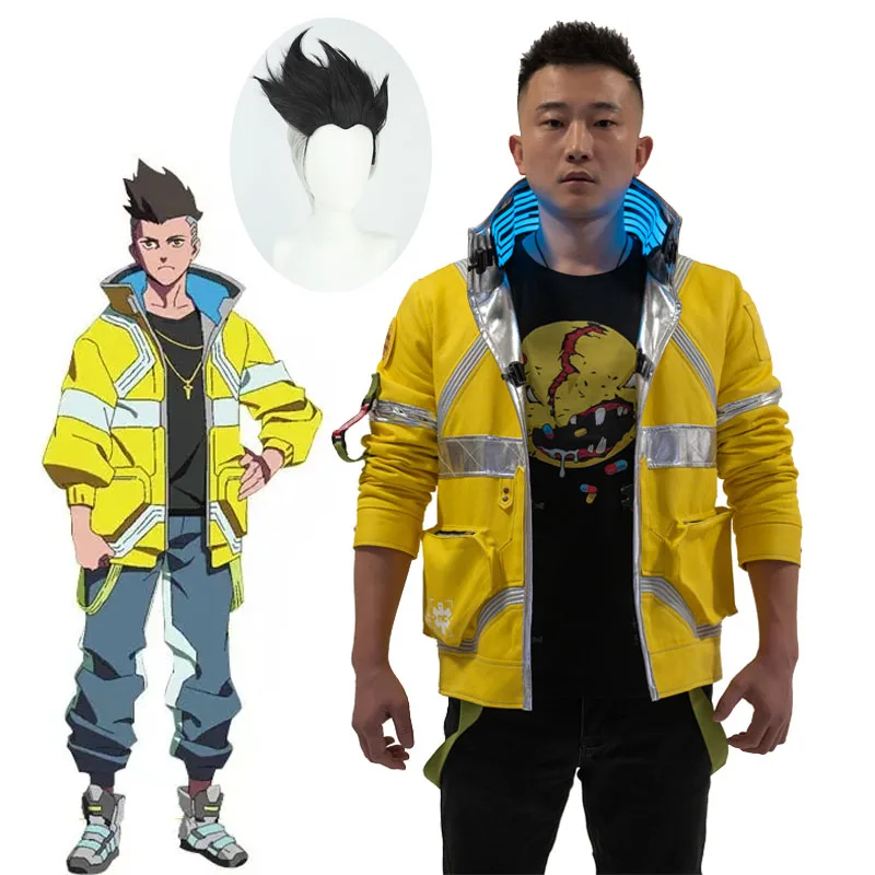 

David Martinez Cosplay Costumes Yellow Luminous Coat Anime CYBERPUNK EDGERUNNERS Role Play Halloween Party Jackets For Man