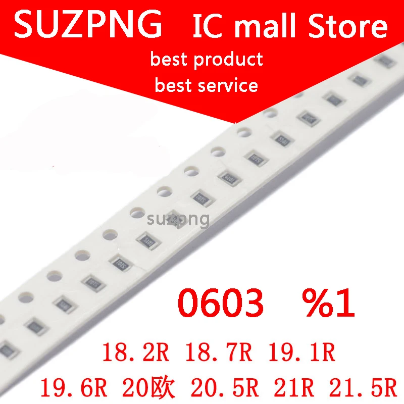 

100 шт., резистор 0603 1% SMD, 18.2R 18.7R 19.1R 19.6R 20R 20.5R 21R 21R 21, 5R