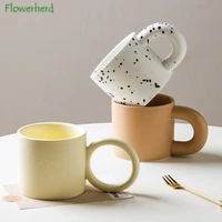 creative coffee mug ceramic coffee cup with big ear handle tea cup artistic sense handle cup ink splash couple water cup