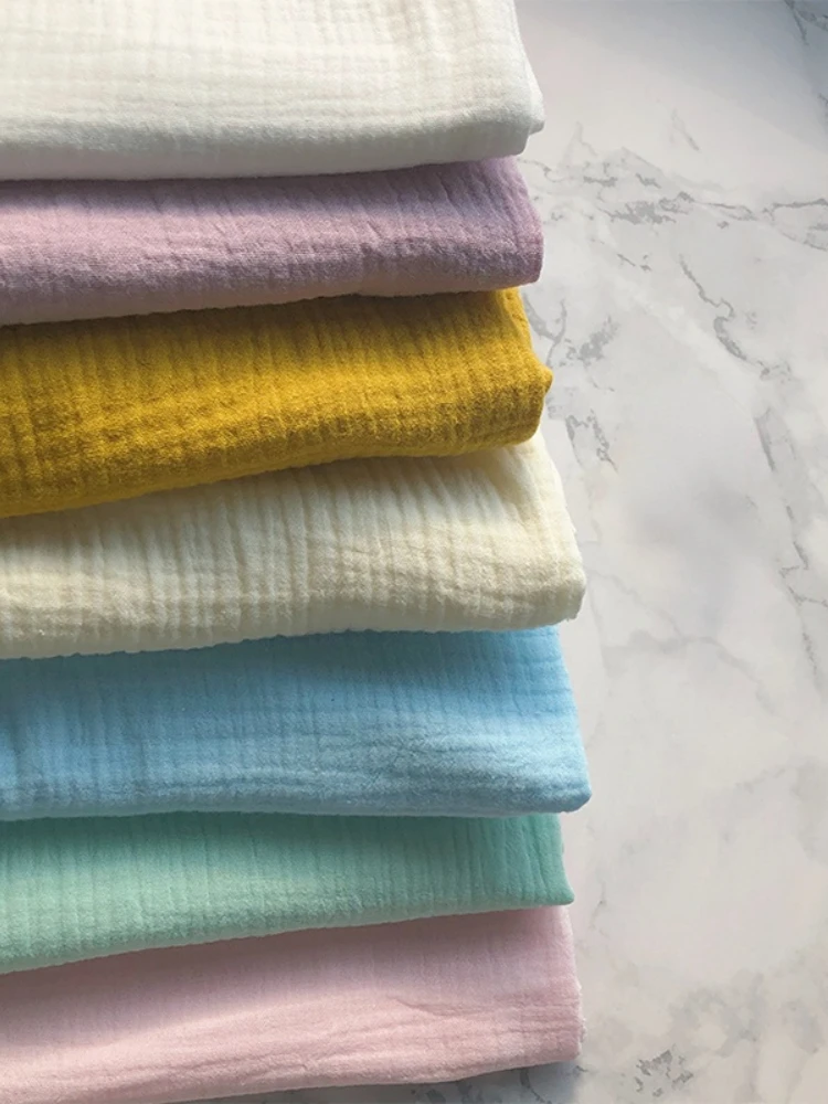 

140x50cm Pure Cotton Solid Color Double Layer Seersucker Crepe Double-Layer Gauze Soft Shirt Pajamas DIY Handmade Clothes Fabric