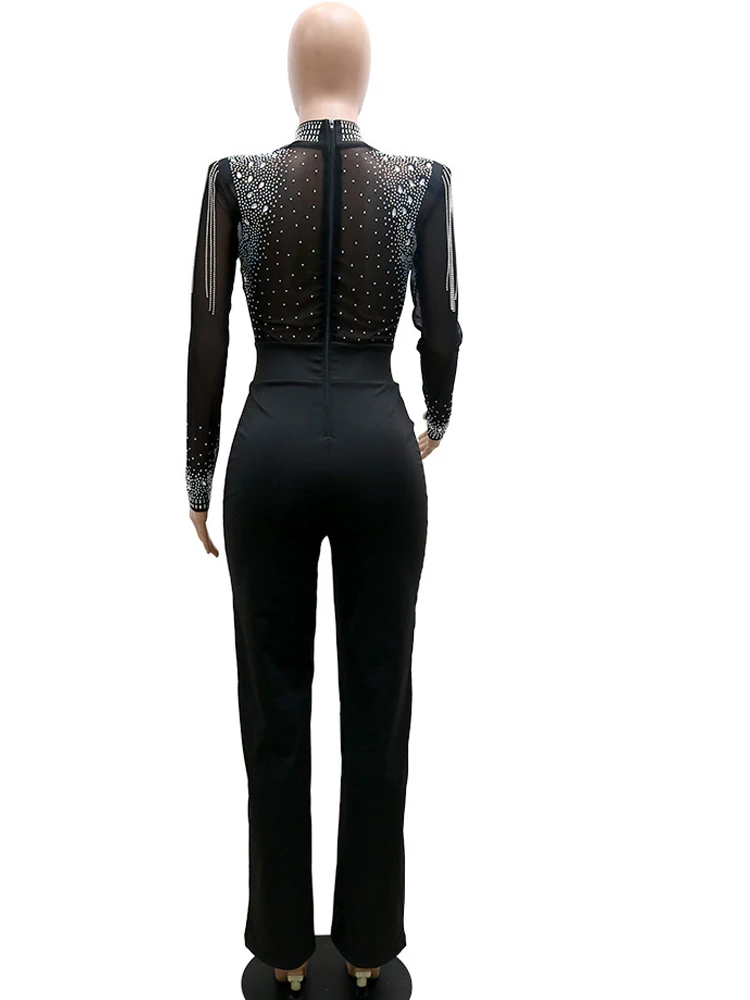Элегантные черные комбинезоны Beyprern с украшением широкие брюки шикарные женские