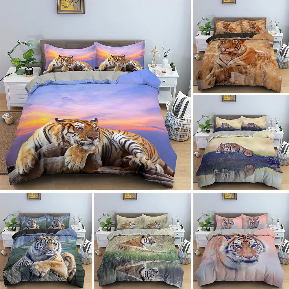 

Fashion Digital Printing Tiger Bedding Set Children Adult 3D Animal Bedclothes Quilt Duvet Cover Sets Single King Queen Size