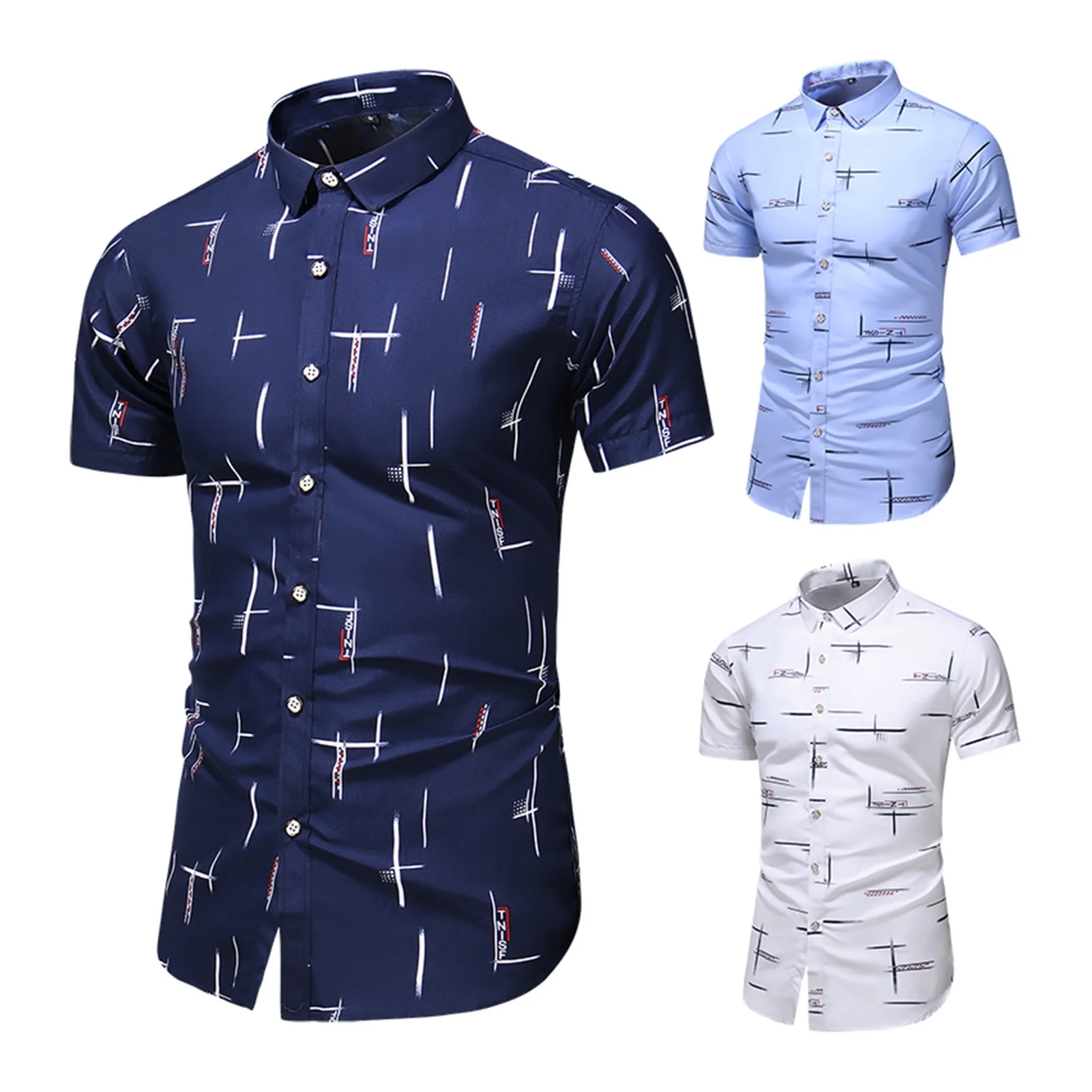 

Модная дизайнерская Повседневная рубашка с коротким рукавом в 9 стилях, мужская пляжная блузка с принтом, летняя одежда больших азиатских р...