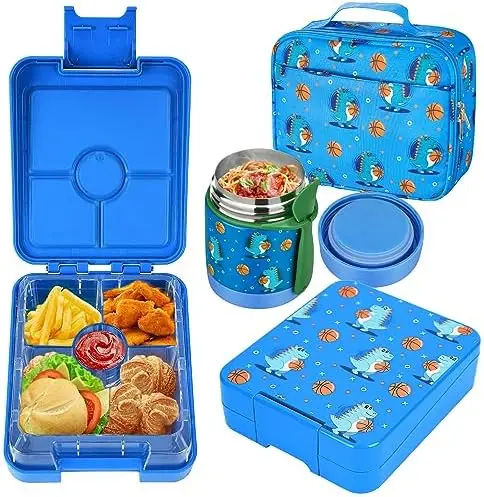 

Lunch Box Set for Kids with 10oz Soup , Leak-Proof Lunch Containers with 4 Compartment, Kids Hot Food Jar and Insulated Lunch B