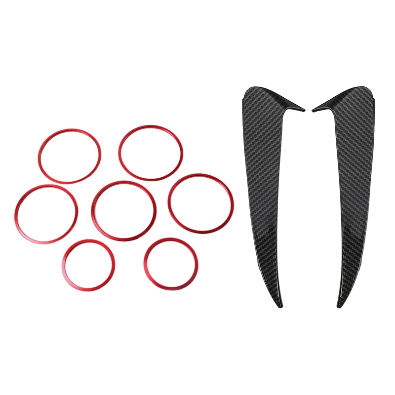 

7 шт., красное наружное кольцо для вентиляционного отверстия, отделка из углеродного волокна, задний бампер, спойлер, крышка для вентиляцион...