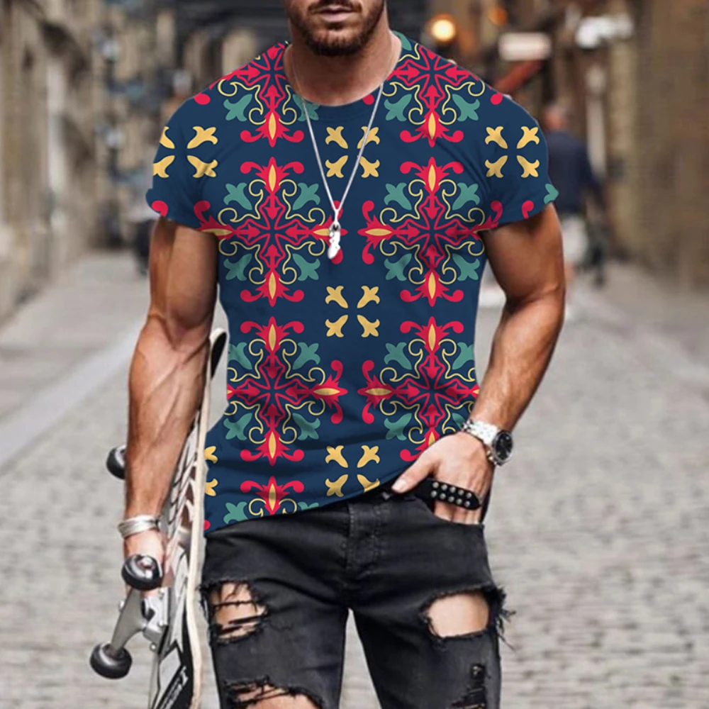 

Summer New Men's Short-sleeved T-shirt Geometric 3d Japanese Print Shirt Street Fashion Trend Comfortable Fabric Oversized Shirt