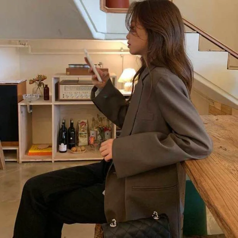 Blazer for Women Spring and Autumn 2023 Retro Temperament Solid Color Jacket Women Blazers