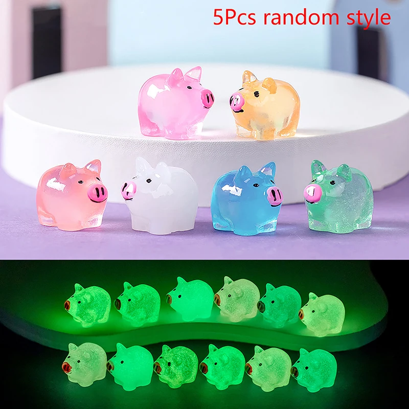 

5Pcs Luminous Piggy Ornament Mini Color Cartoon Pig Doll Micro Landscape Decoration Dollhouse Miniature Toy