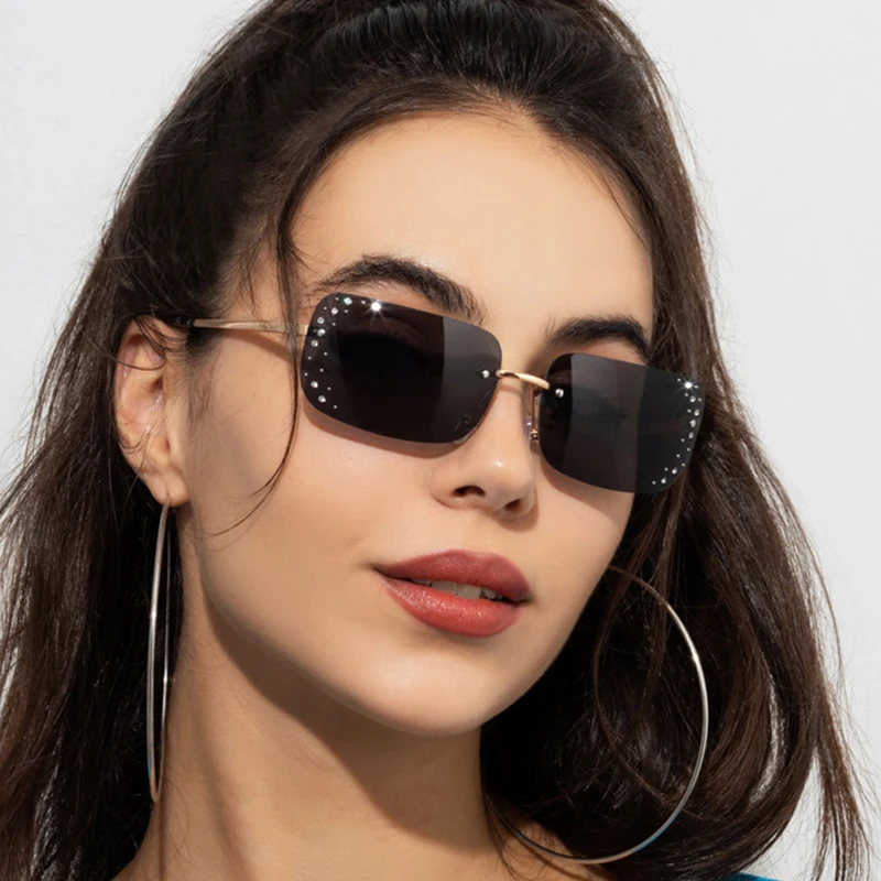 

Punk Rimless Sunglasses New Women 2000S Trend Vintage Sun Glasses Fashion Rhinestones UV400 Shades Eyeglasses Eyewear Oculos