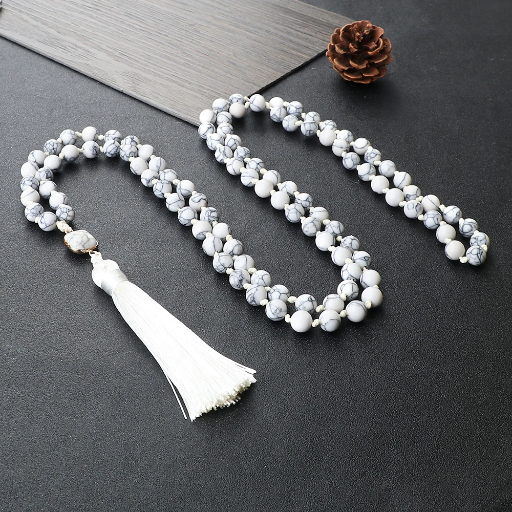 Ожерелье из натурального камня 8 мм 108 бусин Длинная подвеска для медитации