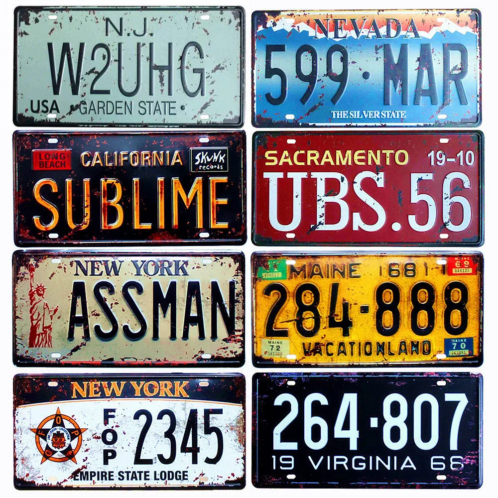 

USA NEW YORK Metal Tin Signs Car Number Plate License Retro Shabby Home Decor For Bar Cafe Garage Wall Painting 30x15cm Plaques