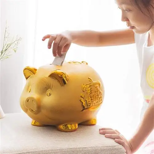 Маленькая золотая свинья копилка большая вместимость большой размер