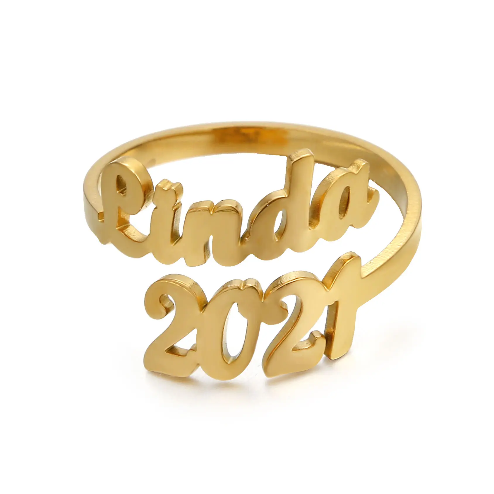 

Custom Personalized Stainless Steel Birth Year Gold Open Initial Letter Women Name Rings With Box