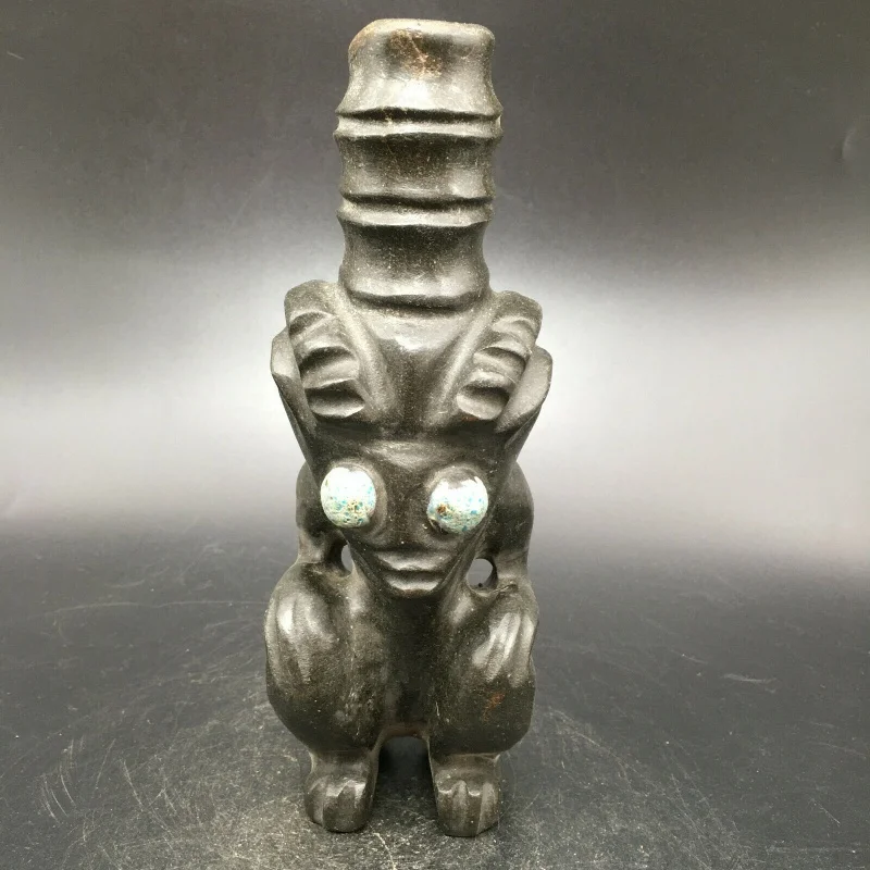 

Chinese Meteorite Jade Carving Hongshan Culture Apollo Inlaid Turquoise Statue ， c976