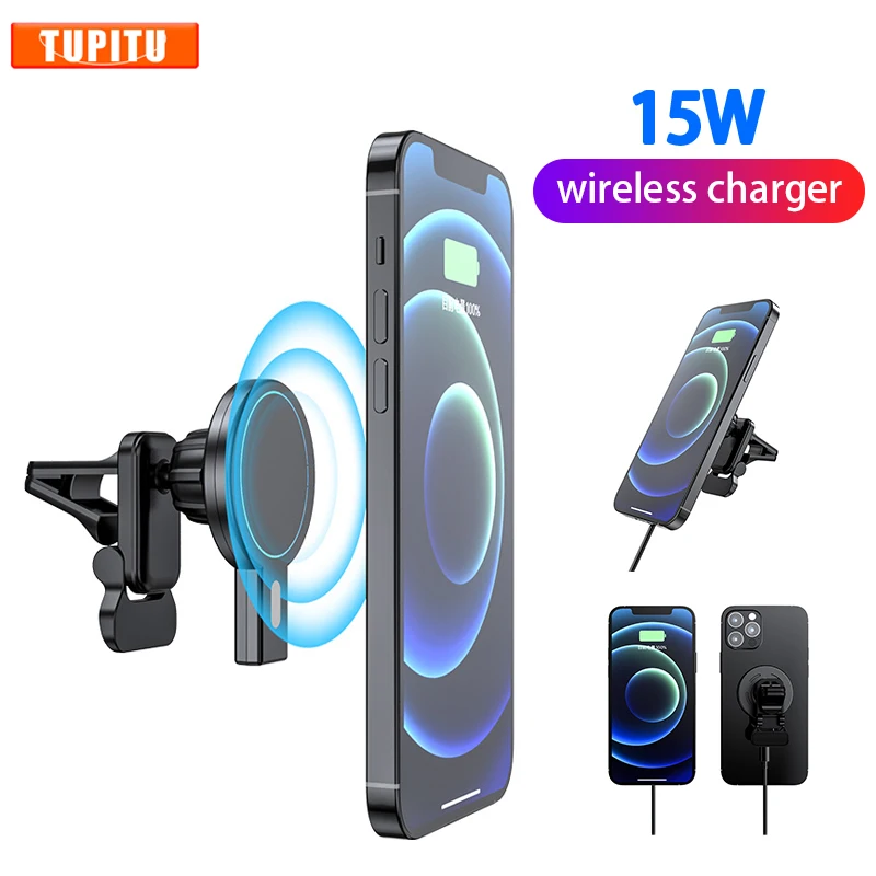 

Новинка 15 Вт QI магнитное Беспроводное зарядное устройство для iPhone 13 12 Pro Max Mini Series Автомобильный держатель для телефона Быстрая зарядка подс...