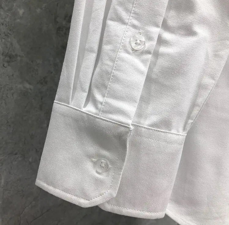 TB Shirts Men White Bird Embroidery New Shirts Men Long Sleeve Casual Shirt Turn Down Collar Oxford White Men's Clothing
