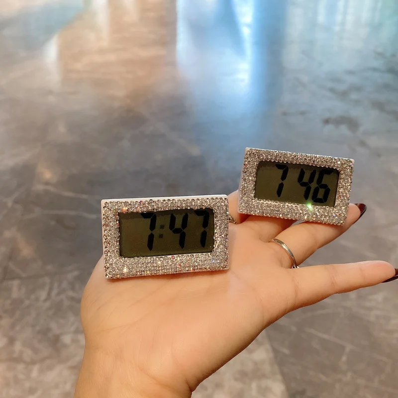 Children's Bedroom Desktop Decoration Electronic Desk Watch Diamond Timer Travel Small Led Clock White