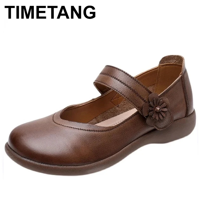 

Туфли женские кожаные с круглым носком, натуральная кожа, пряжка, плоская подошва, повседневная обувь, большие размеры