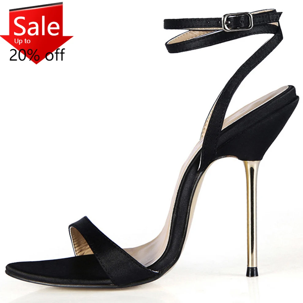 

High Heel Sandal Sexy Stiletto Women Shoe Black Satin Party Dress Evening Heeled Sandal Fashion Ankle Strap Ladies Shoes 3845-i