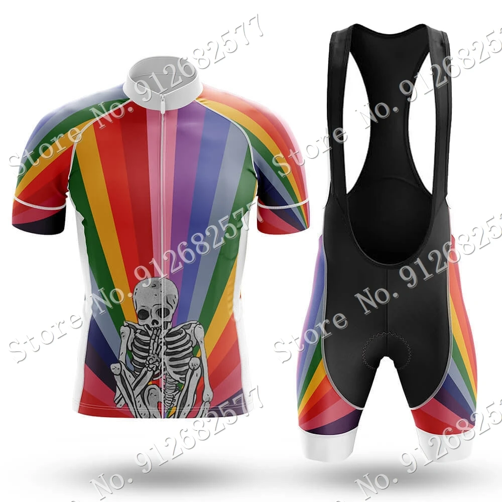 Rainbow Skull 2022 Red Cycling Clothing Jersey Set Mens Summer Road Bike Shirts Bicycle Bib Shorts MTB Wear Maillot Culotte