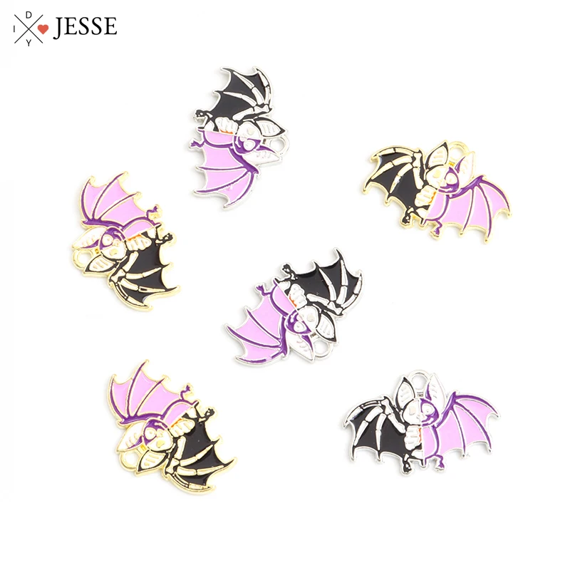

10pcs Funny Halloween Enamel Charms Skeleton Bat Gothic Magic Pendants Jewelry Findings For DIY Keychains Necklace Friends Gifts