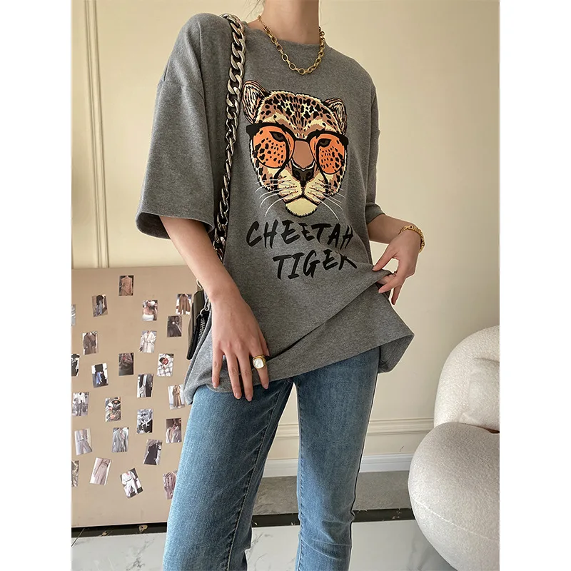 Tiger Printed Designer Cotton Y2k Aesthetic Top Graphic Tees Women E Girl Oversize Harajuku T Shirts Goth Plus Size