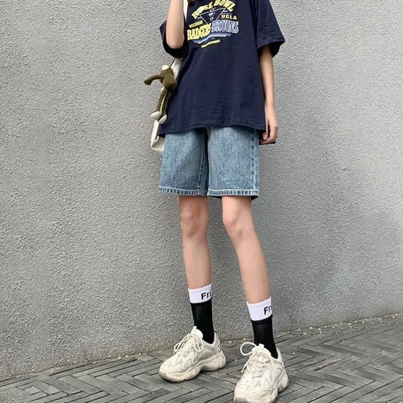 Bermuda Denim High Waisted Shorts Woman Women's Cycling Shorts Summer Sports Long Y2K Cute Shorts Female Jeans Streetwear Korea