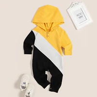 infant casual color matching open file jumpsuit baby stitching hooded romper crawling suit
