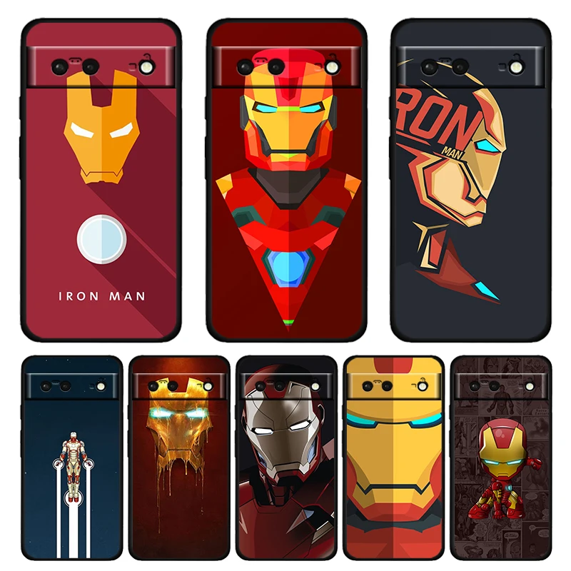 

Marvel Iorn Man Cartoon Shockproof Case for Google Pixel 7 6 Pro 6a 5 5a 4 4a XL 5G Silicone Soft Black Phone Cover Capa