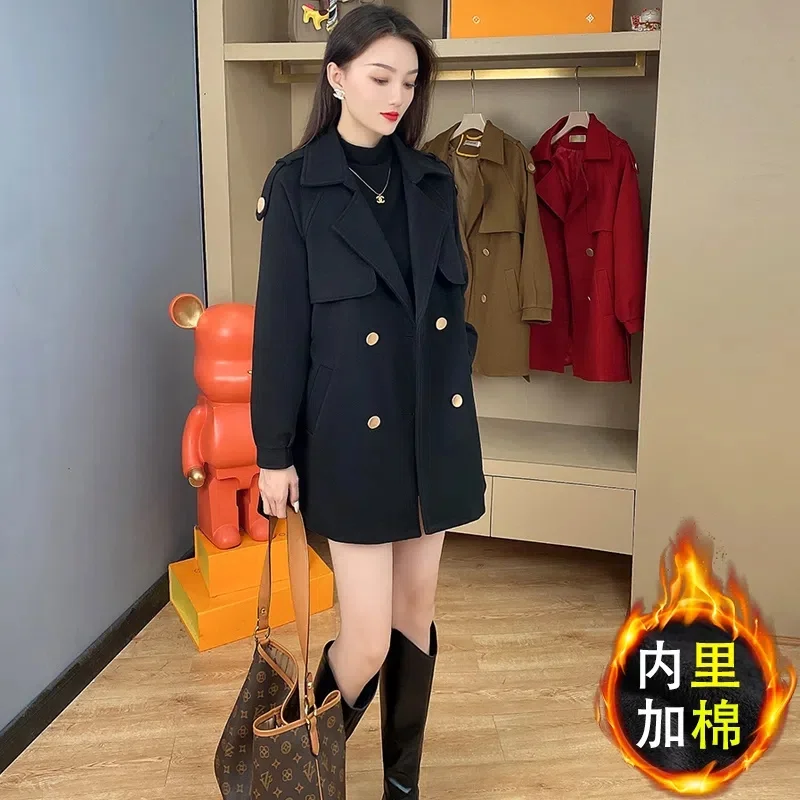 

Clip Cotton Thickened Woolen Coat Female 2023 Autumn Winter New Loose Thin Fashion Temperament in The Long Senior Trench Coat X2