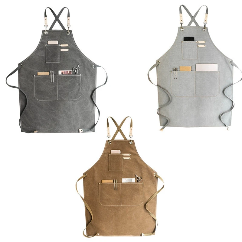 

Barber Canvas Cook Apron Barista Bartender Chef Hairdressing Apron Catering Uniform Work Wear Anti-Dirty Overalls
