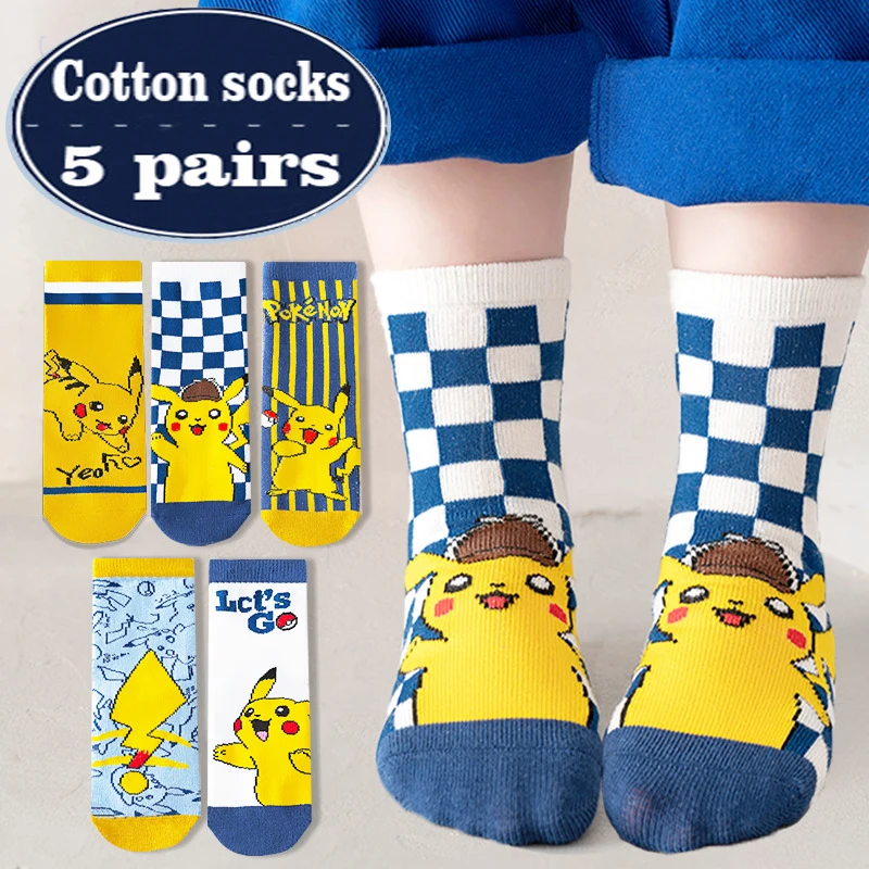 5 Pairs/Lot Autumn Winter Children Cartoon Socks Baby Cute Trendy Cotton pokemon Print Socks Comfortable Girls Boys Sport Socks