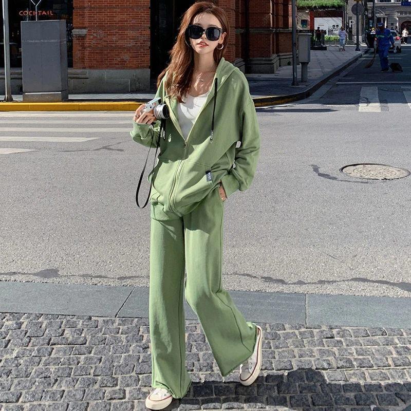 

Women's Casual Wear Suit Solid Sportswear Suit Female Two Piece Pants Ladies Tracksuit Sports Sets Zipper Sweatshirts Hooded G56