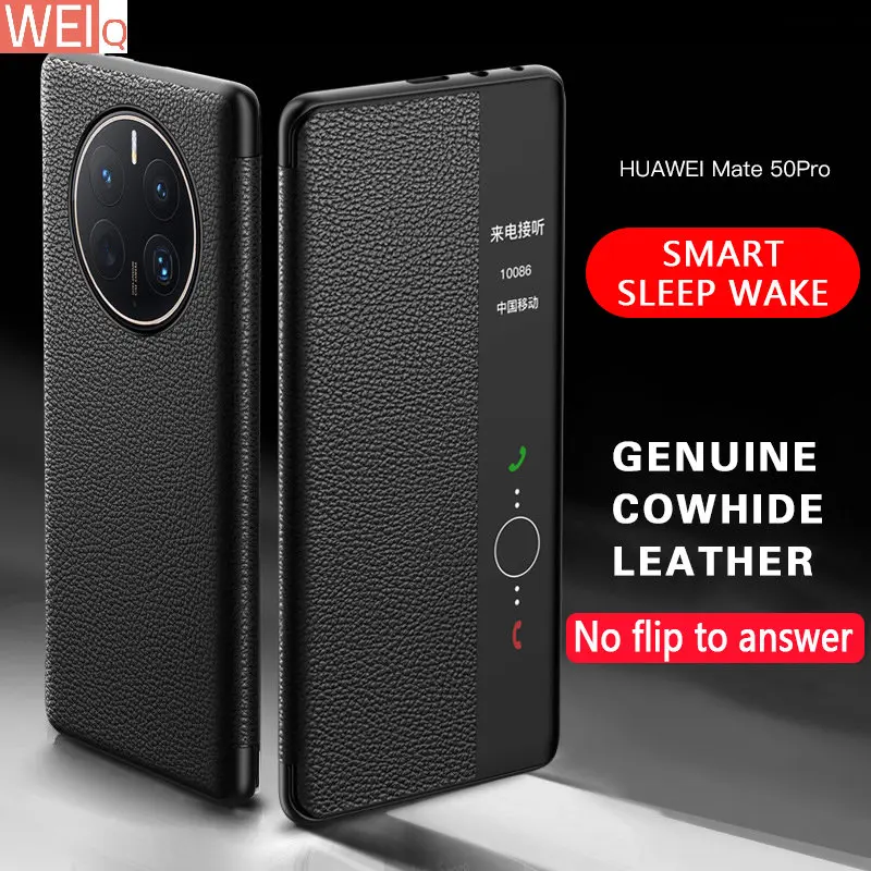 

Genuine Leather Smart View Window Flip Cover For Huawei Mate 50 40 Pro+ RS Original Luxury Leather Protective Case P50 P40 Pro