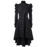 women trench coat gothic britain fashion black vintage windbreaker swallowtail long coats elegant lady fall overcoat spring fall