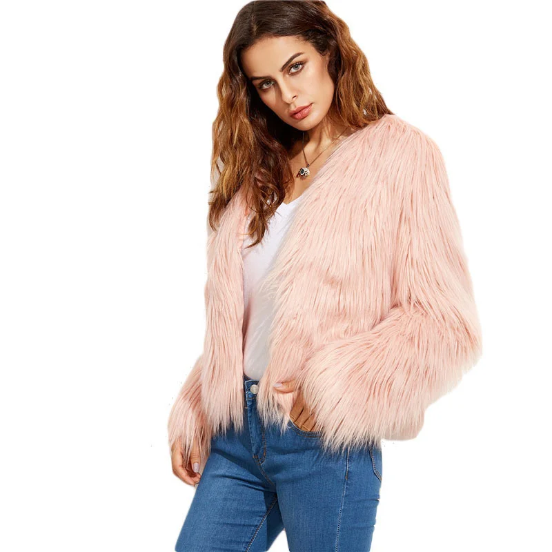ICCLEK Autumn and winter new fur imitation fur coat women's short Tan sheep plush pink coat thickened coat