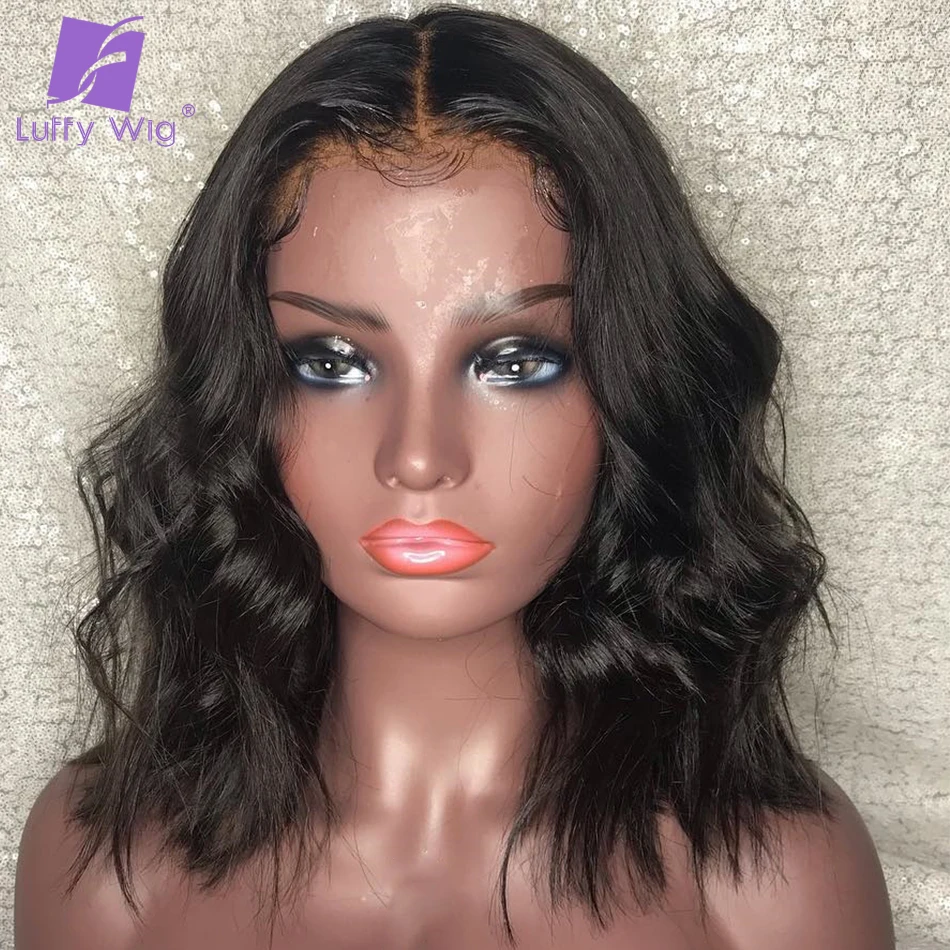 

Short Bob Human Hair Wigs Brazilian Remy 5x5 Pu Silk Base Lace Front Wig Glueless Wavy Bob 200 Density For Black Women Luffywig