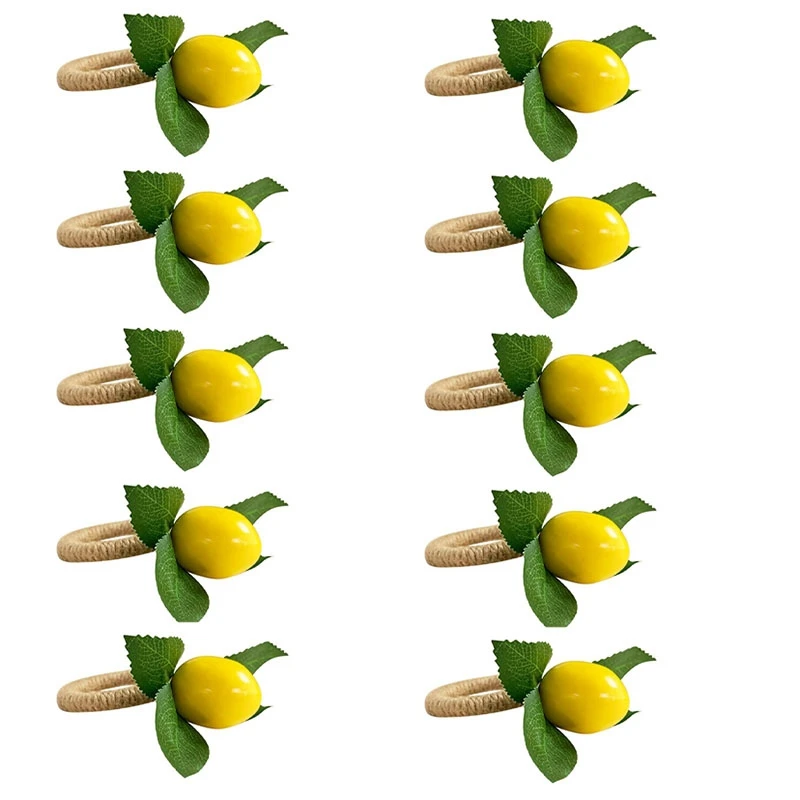 

10PCS Handmade Napkin Rings Yellow Faux Lemon with Vine Napkin Ring for Wedding, Dinner Party, Banquet, Serviette