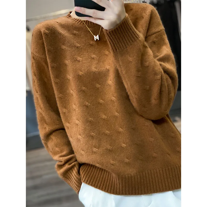

Women's Knitted Sweater Bat Sleeve Solid Color Regular Small Twist Flowers. Fashionable and Comfortable Wool Pullover Swea
