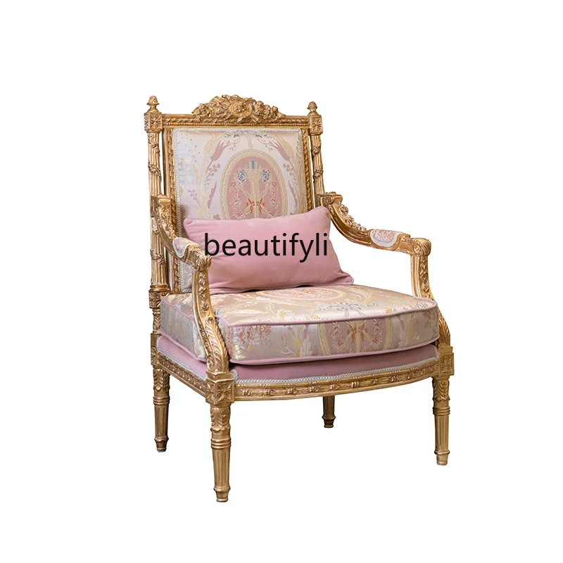

yj French Solid Wood Gilding Beautiful Romantic Pink Single Leisure Chair Corner Table Combination