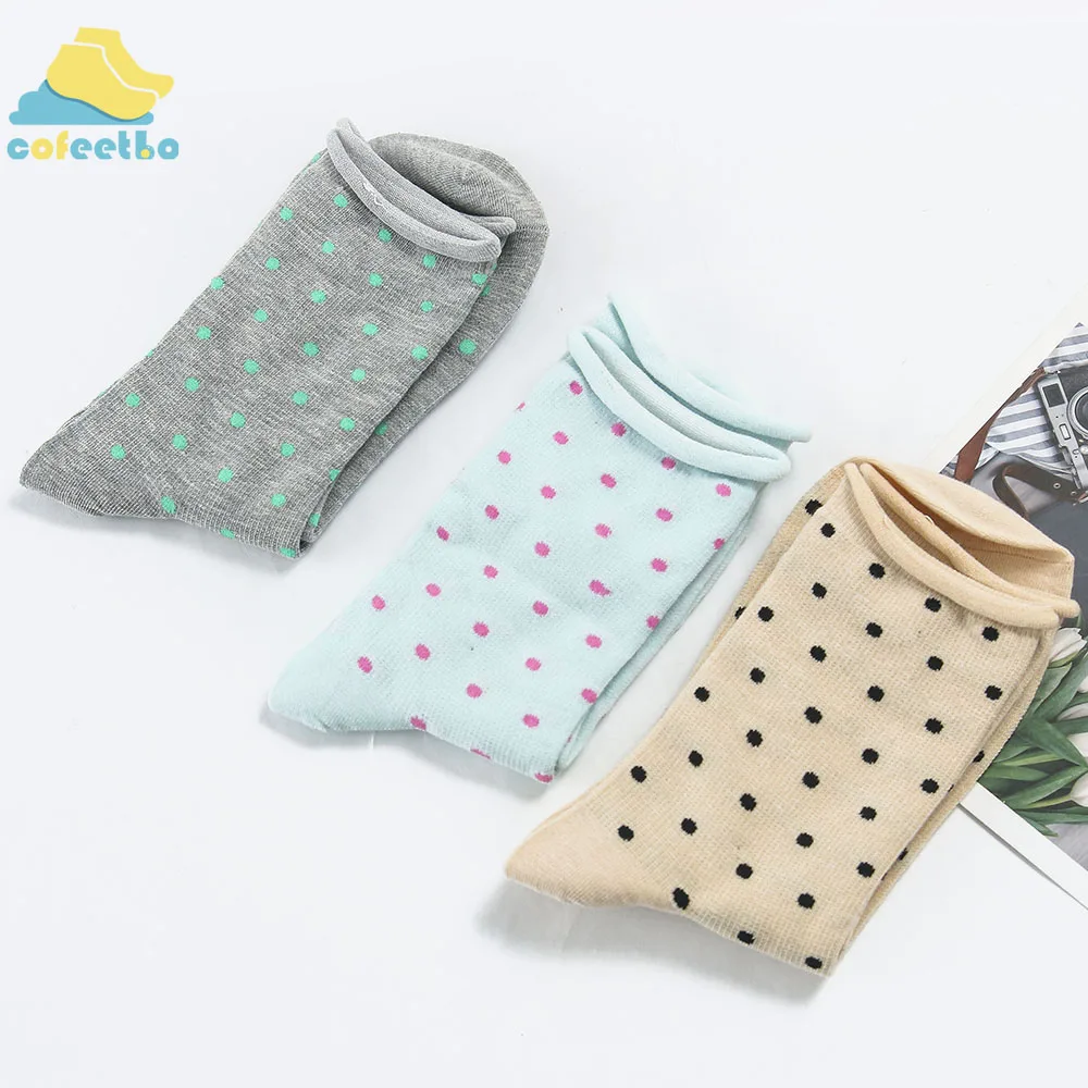 

Женские милые хлопковые носки в горошек с принтом, свободные аксессуары в стиле Харадзюку, забавные повседневные длинные носки для девочек,...