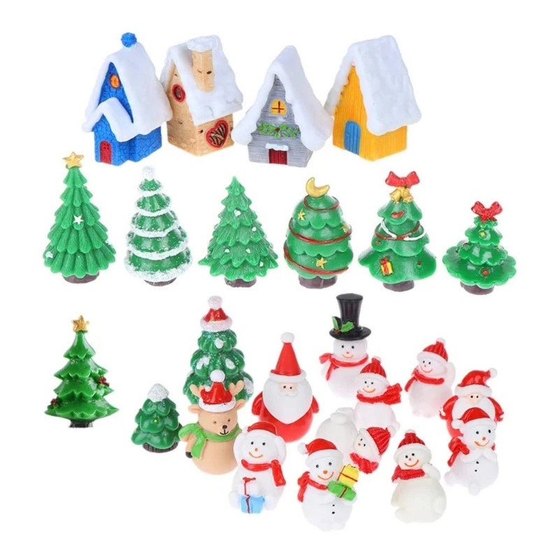 

50LB 24pcs Christmas Resin Elk Snowman Tree Ornaments Merry Christmas Decorations Miniature Figurines 2023 New Year Decor