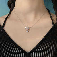 original silver color star womens shiny zircon pendant necklace fashion four pointed star choker necklaces jewelry