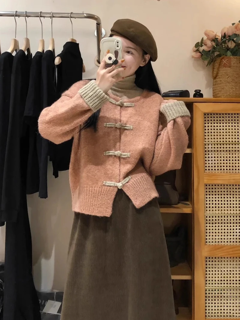 Женский трикотажный кардиган с длинным рукавом утепленная винтажная блузка в