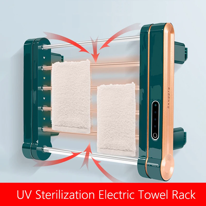 Warmers With Uv Bathroom Shelf Electric Towel Rack Intelligent Thermostatic Household Towel Dryer No Punching Time Control