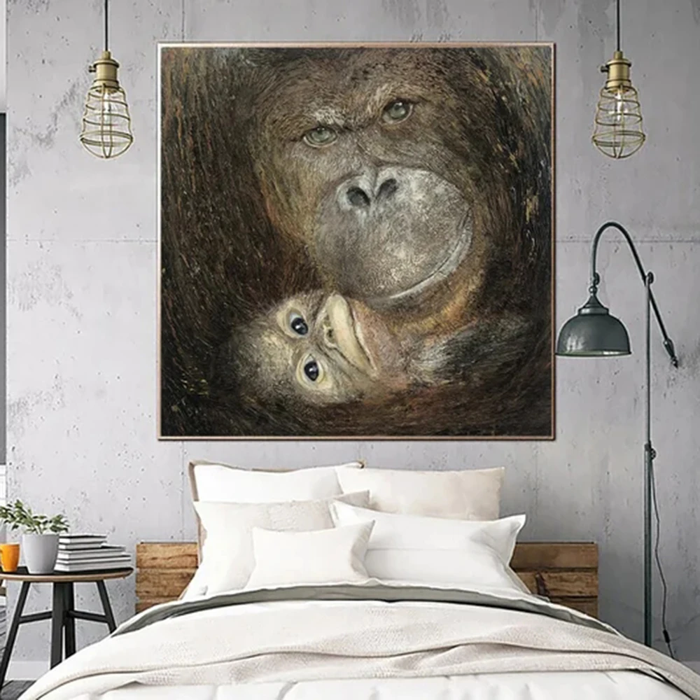 

Original Gorillas Paintings On Canvas Realistic Gorilla Wall Art Animal Portrait Monochrome Family Painting for indie Room Decor