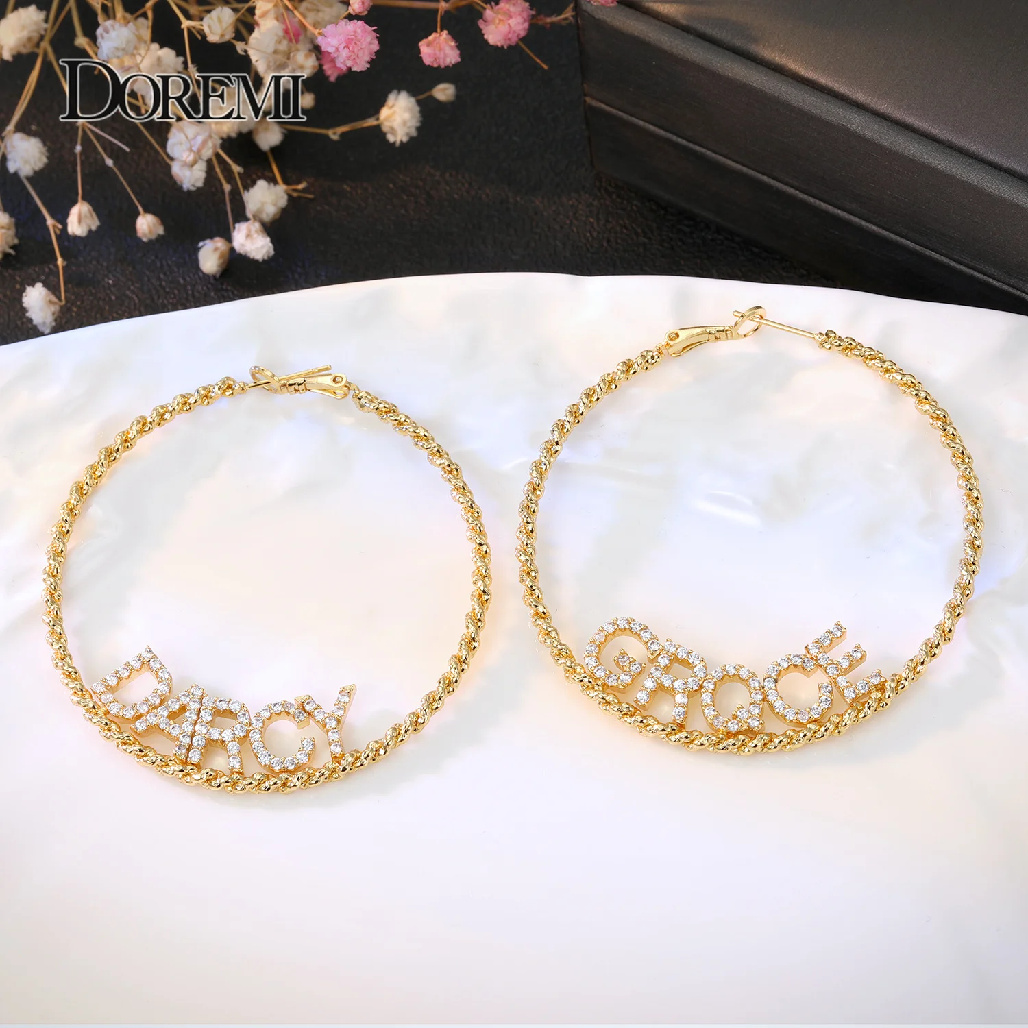 DOREMI 80mm Crystal Letter Hoops Custom Name Earrings Women Customize Initial Nameplate Personalied Earring Gift For - купить по
