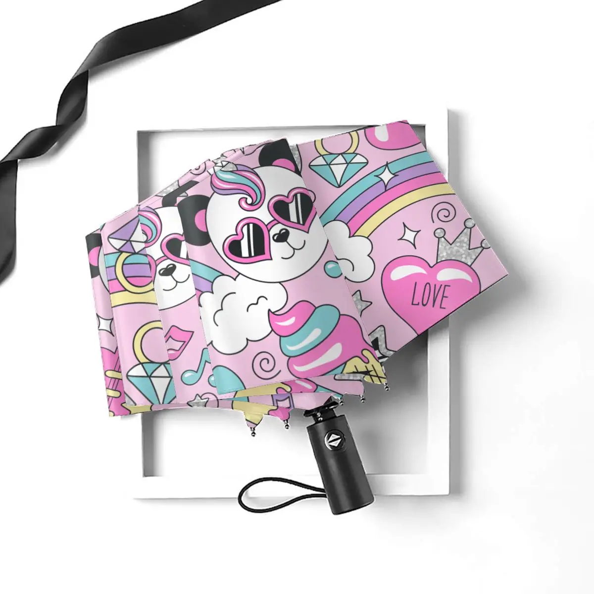 Автоматический зонт от дождя Женский трехскладной милый ветрозащитный в виде